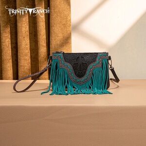 Trinity Ranch Floral Tooled Collection Clutch/Crossbody - Black